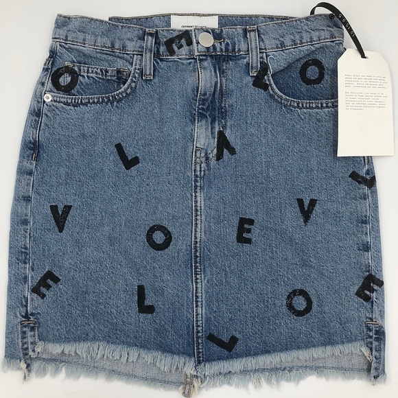 NWT Current/Elliott High Waist Letter Print Denim Mini Skirt 26 - Picture 2 of 7